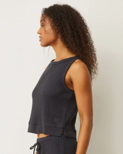 MONROW Waffle Boxy Tank FADEDBLACK Sale